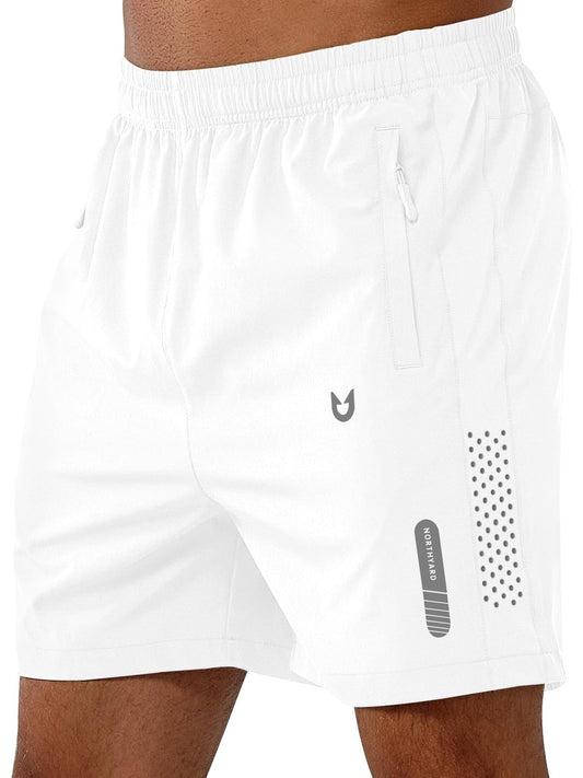 NORTHYARD Men's Athletic Running Shorts Gym Workout 7"/9"/5" Quick Dry Lightweight Sports Basketball Tennis 3 Zipper Pockets WHITE-5inch 3XL