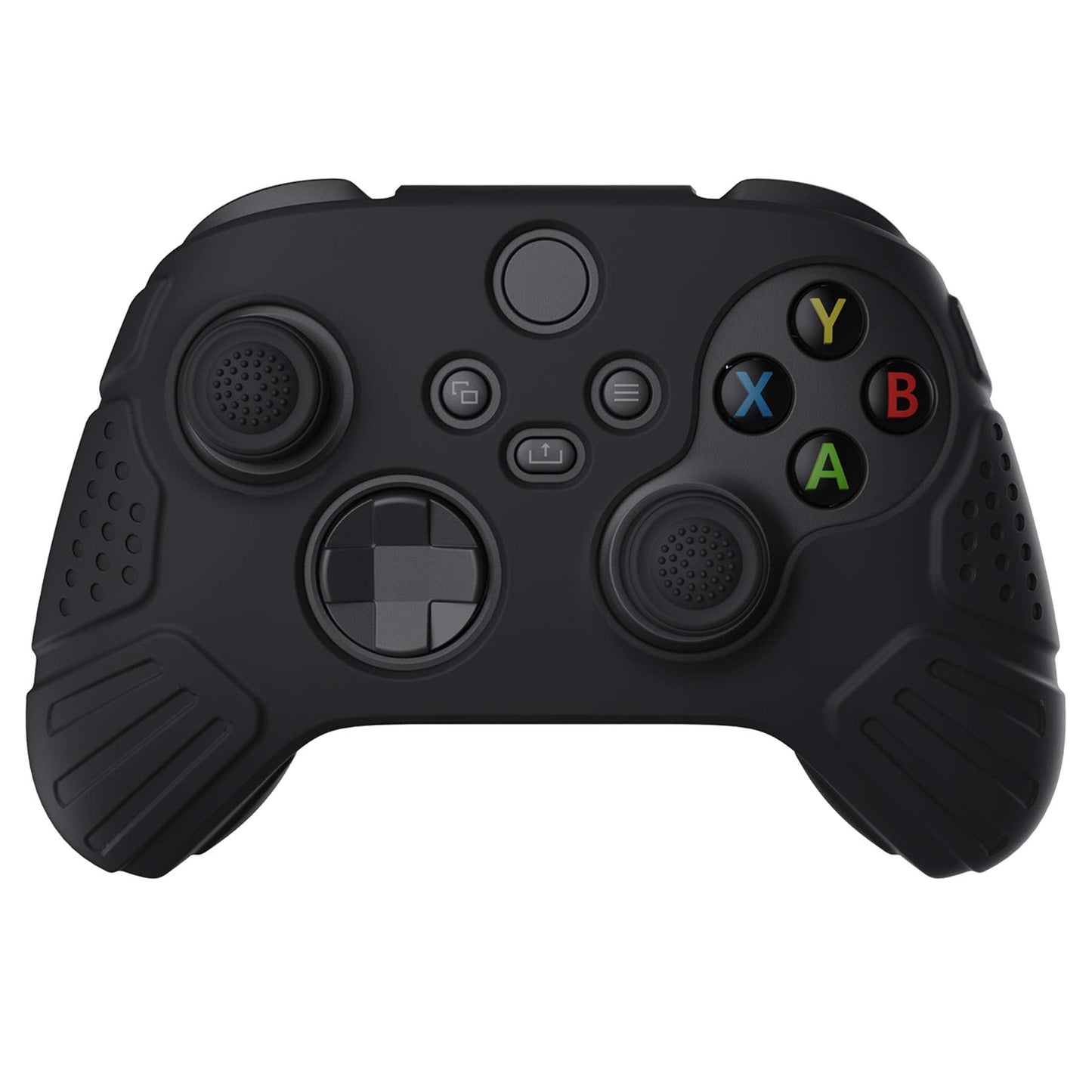 eXtremeRate PlayVital Guardian Edition Black Ergonomic Soft Anti-slip Controller Silicone Case Cover for Xbox Series X/S, Rubber Protector Skins with Joystick Caps for Xbox Core Wireless Controller