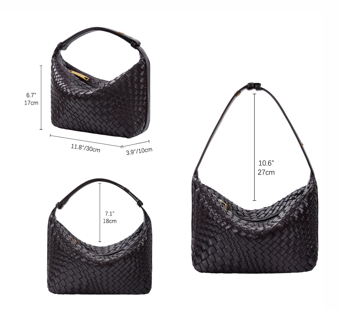 Woven Vegan Leather Tote Bag for Women, Soft Leather Shoulder Bag, Top Handle Handbag Clutch Purse, Coffee