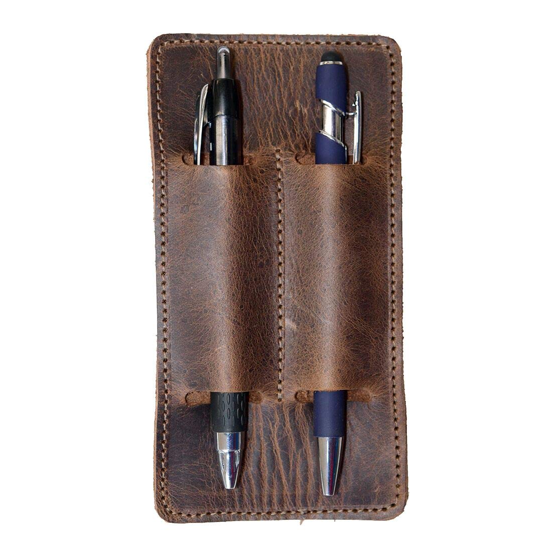 Hide & Drink, Leather Double Pen Holder/Office Essentials/Pencil Sleeve/Pouch/Case, Handmade, Bourbon Brown