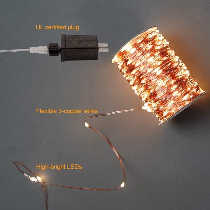 400FT Extra Long Warm White Plug in Fairy Lights 1200 LED Waterproof Copper Wire String Lights with Remote for Christmas Tree Bedroom Porch Patio Ceiling Garden Wedding Party