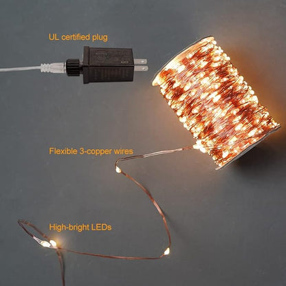 400FT Extra Long Warm White Plug in Fairy Lights 1200 LED Waterproof Copper Wire String Lights with Remote for Christmas Tree Bedroom Porch Patio Ceiling Garden Wedding Party