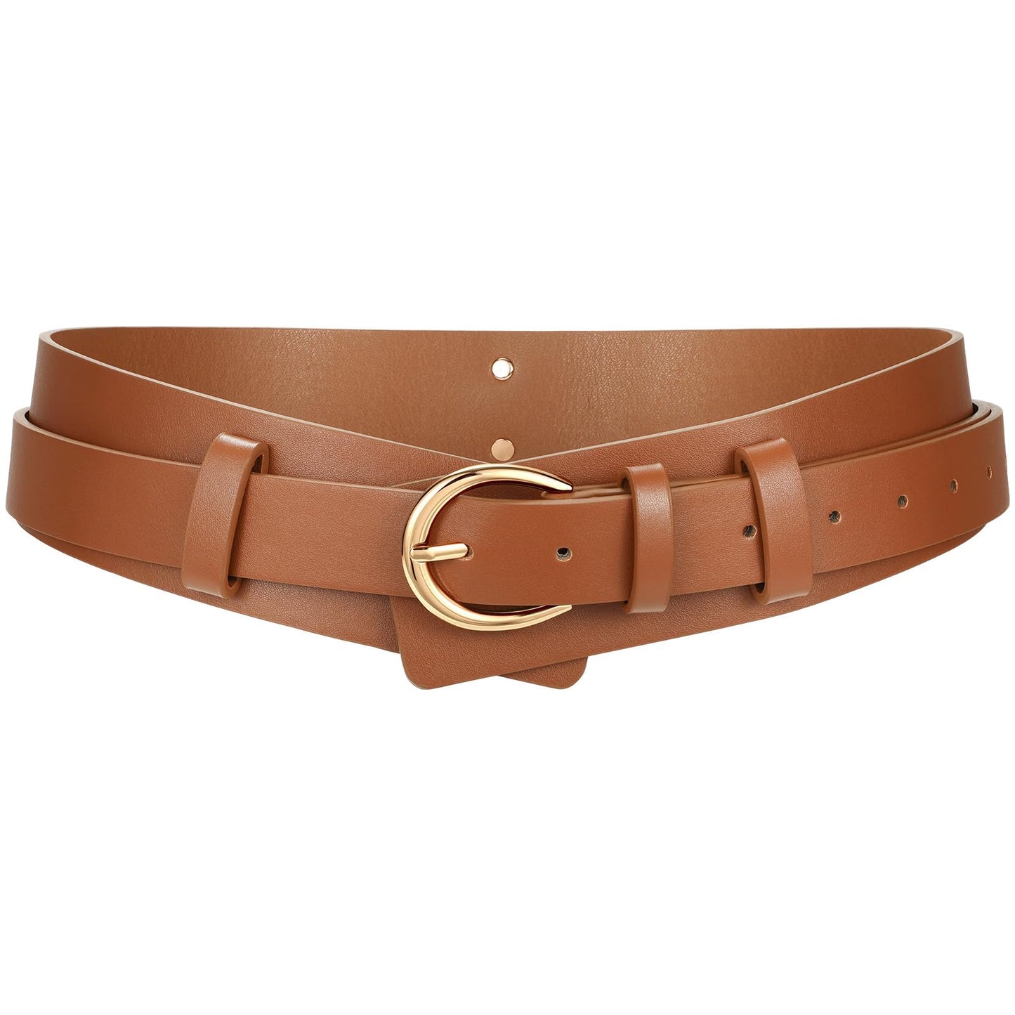 SANSTHS Belt for Women 2-in-1 Waistband for Dress Coats Pants, Women Wide Leather Belt with Fashion Buckle, Brown S