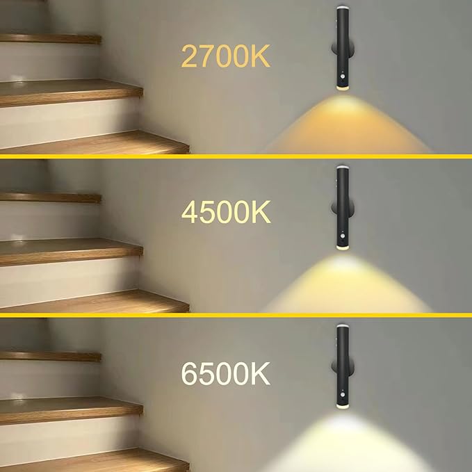 Motion Sensor Night Lights, Magnet Body Sensor Hallway LED Wall Lights, Rechargeable Portable Stairway, Battery Powered Cabinet Lights, Bedside Night Light (1pcs-Black)