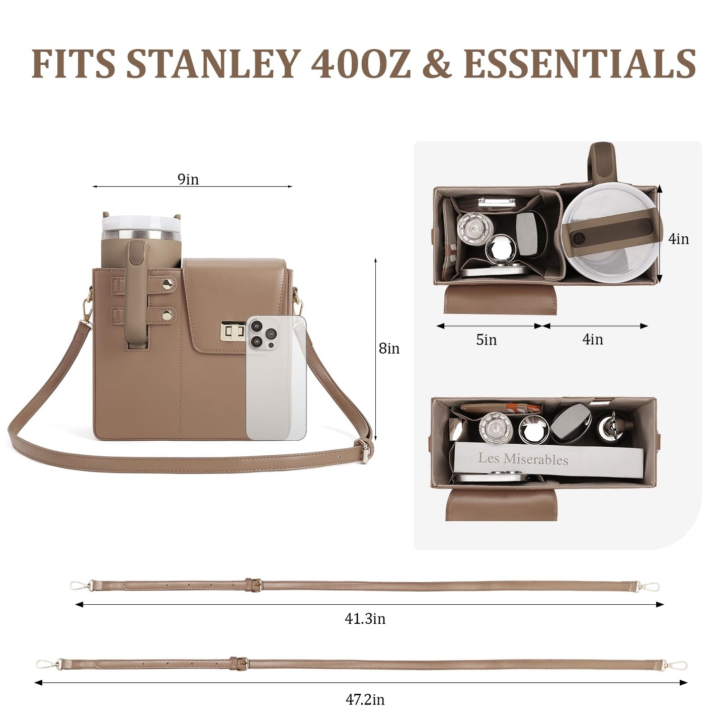 Stanley Purse Cup Holder Bag- Outdoor Portable Crossbody Bag for Stanley Cup Tumbler Purse