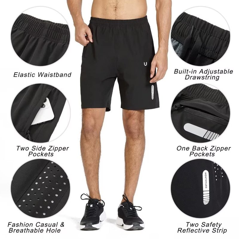 NORTHYARD Men's Athletic Running Shorts Gym Workout 7"/9"/5" Quick Dry Lightweight Sports Basketball Tennis 3 Zipper Pockets CLOUDGREY 3XL
