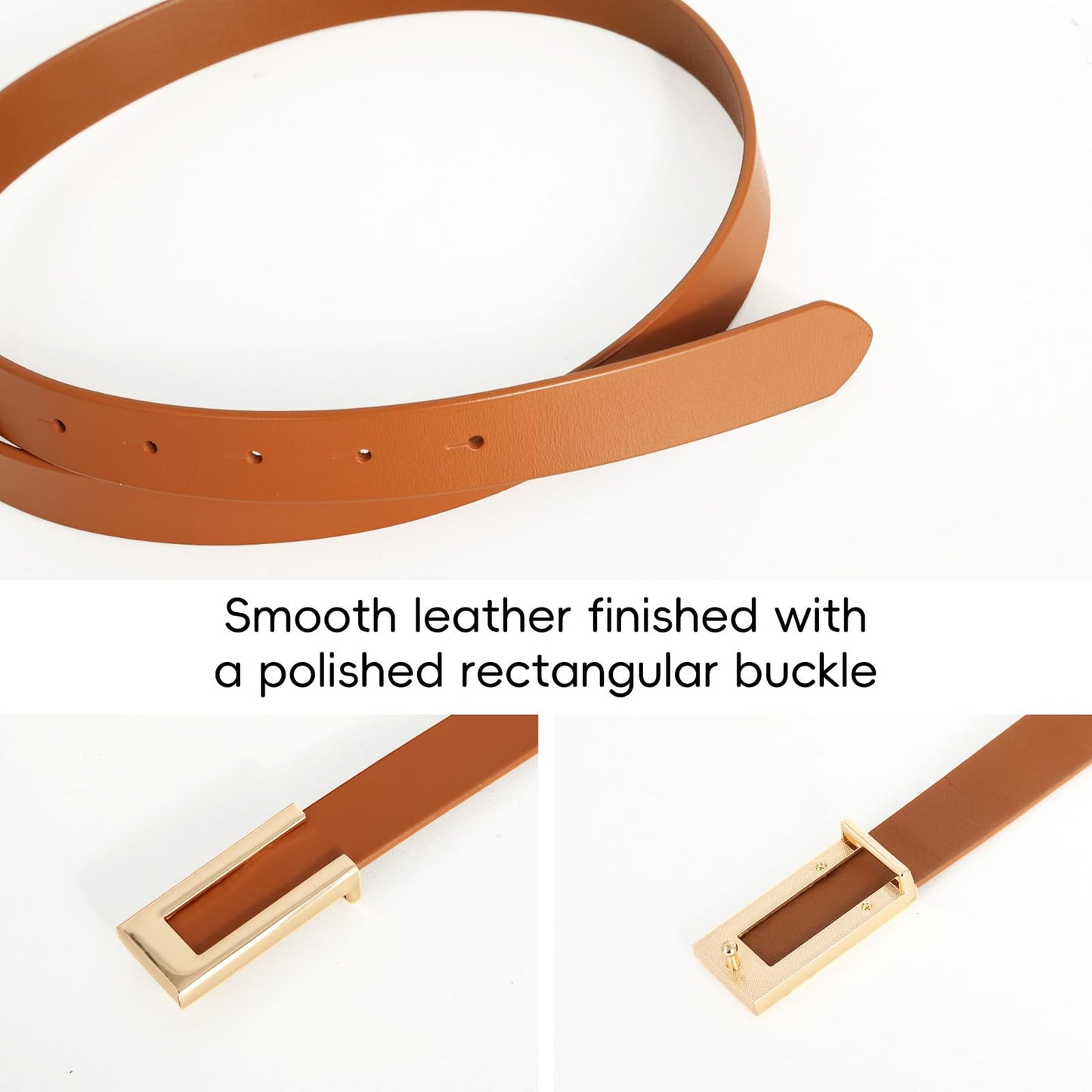 YooAi Womens Leather Belt Skinny Waist Belt for Dresses Jeans Pants with Gold Buckle Black+Brown 105