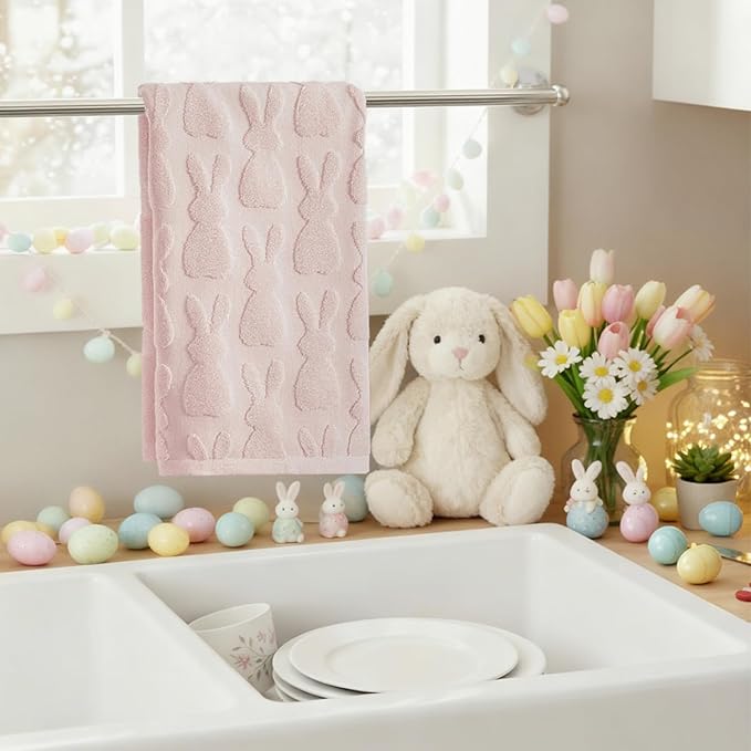 Artoid Mode 1 Pc Pink 3D Rabbit Jacquard Easter Hand Towels