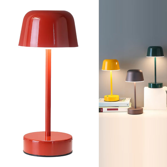 Rechargeable Cordless Mushroom Small Table Lamp with USB Port, Battery Powered Table Lamp Red, Tri Color Dimmable Touch Lamps for Nightstand, Bedroom, Dining Table, Bedside