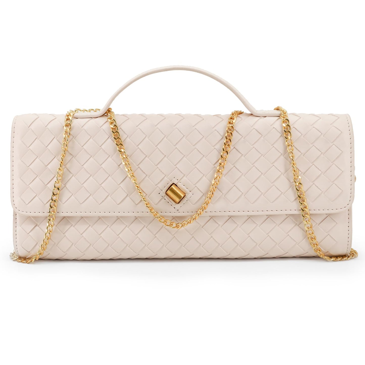 VESTURINA Clutch Purses for Women, Woven Evening Leather Crossbody Purse Shoulder Bag for Wedding Party (Beige)