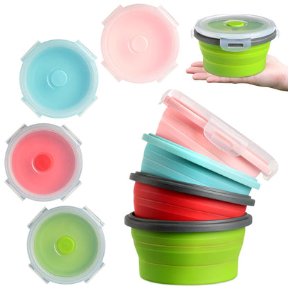 Suclain 4 Pcs Camping Bowl with Lid Collapsible Silicone Lunch Box Salad Bowl Expandable Food Storage Container Folding Travel Container for Hiking Camping(Red, Pink, Blue, Green,12 oz)