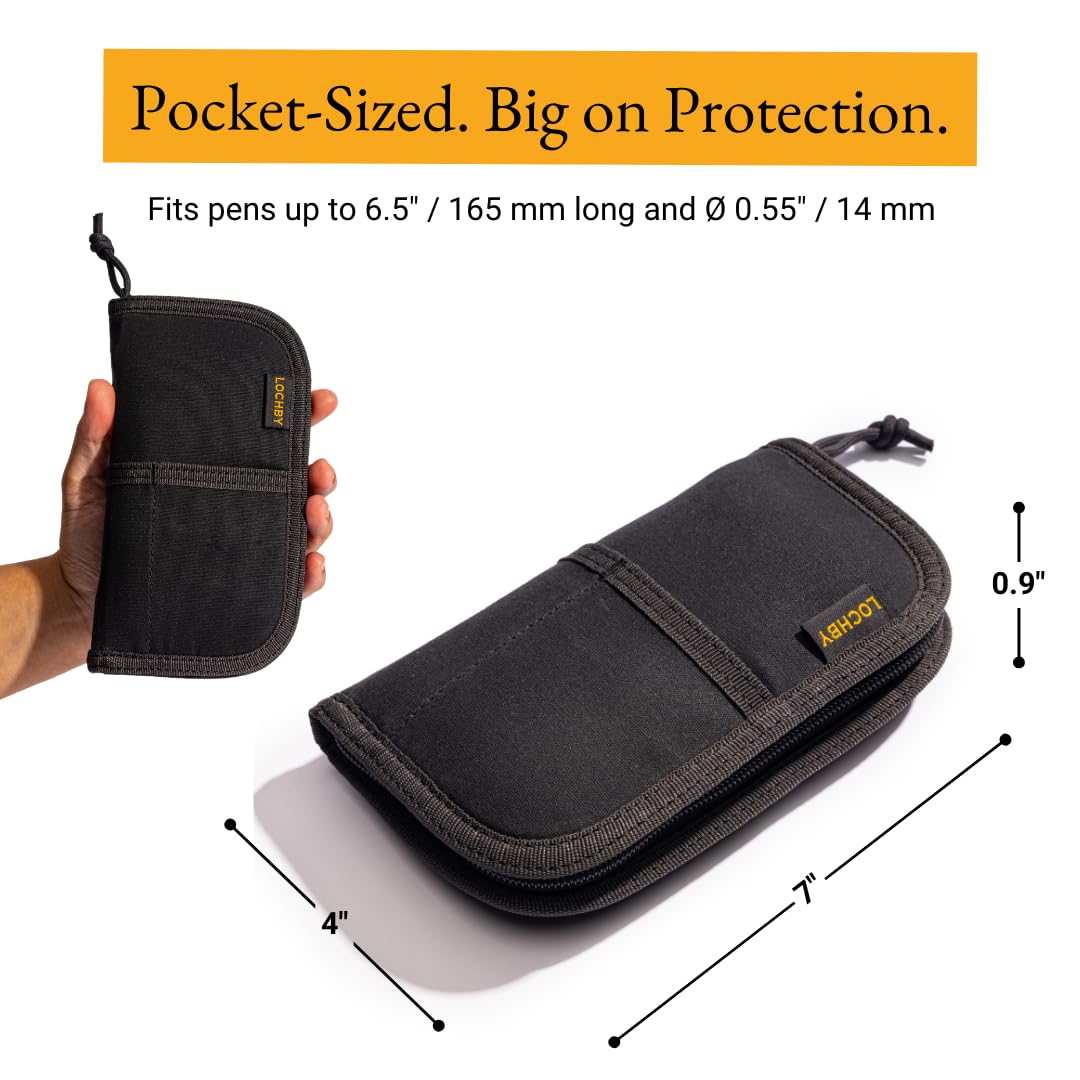 LOCHBY® Quattro | Slim and Elegant Pen Pouch, Durable Waxed Canvas, Lightly Padded for Fountain Pen and Mechanical Pencil, Compact Design Holds 4 Pens, for Everyday Carry, Travel and Creative Artists