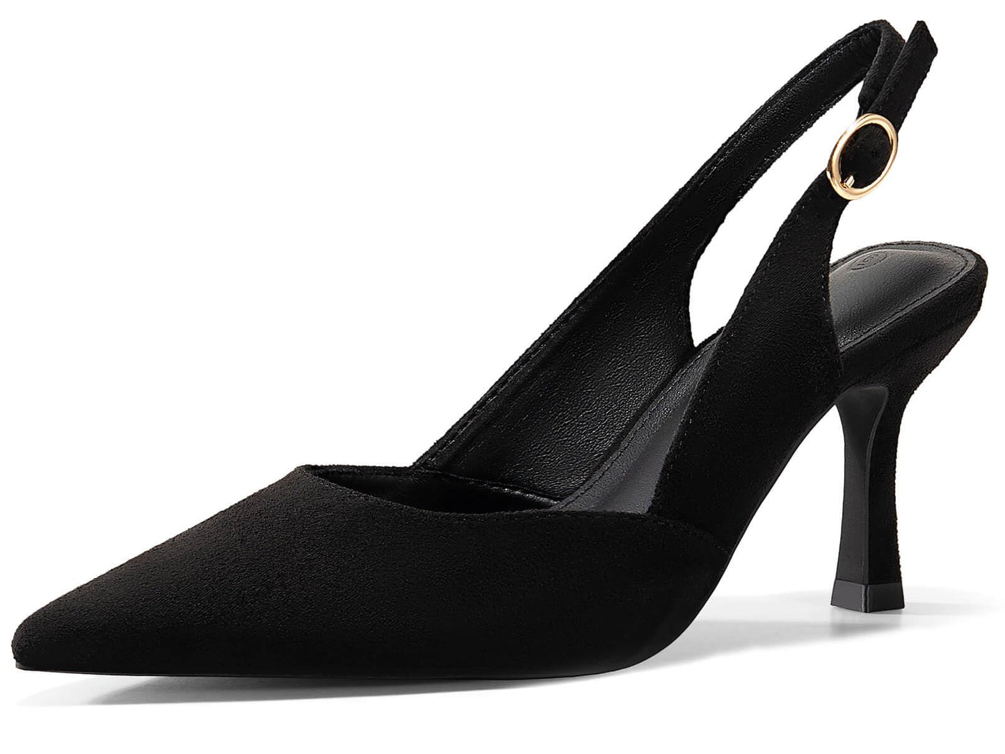 Rilista Womens Slingback Pumps Closed Pointed Toe Kitten Heel Sandals Wedding Evening Party Dress Shoes Black Suede
