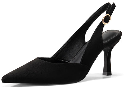 Rilista Womens Slingback Pumps Closed Pointed Toe Kitten Heel Sandals Wedding Evening Party Dress Shoes Black Suede