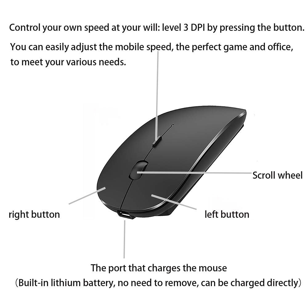 Bluetooth Wireless Mouse for Laptop mac MacBook ipad MacBook air MacBook pro pc Desktop Computer Windows Chromebook Notebook (Silver)