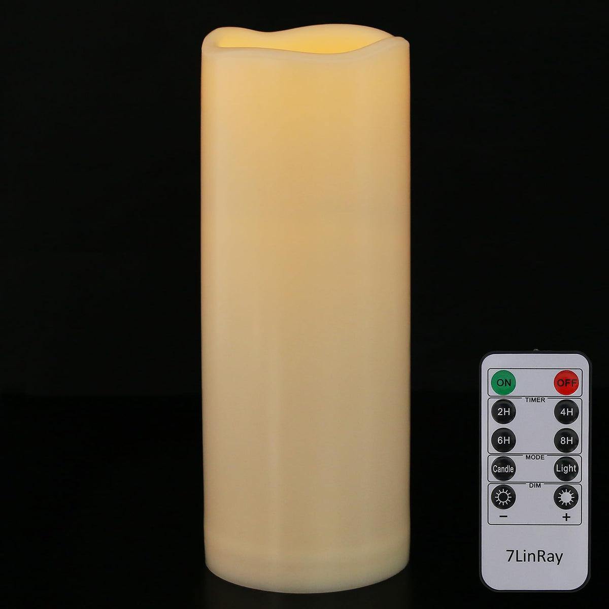 7LinRay 1 Pack 3" x 8" Outdoor Flameless Candles with Remote and Timer, Battery Operated Flickering LED Flameless Pillar Candles for Wedding Home Decoration, Ivory, Plastic