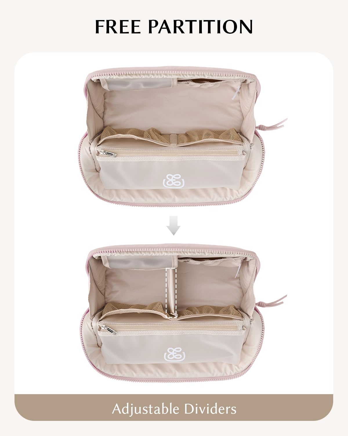 EACHY Standing Makeup Bag - Large Waterproof Cosmetic Bag & Toiletry Bag Organizer with Phone Holder, Detachable Dividers, Wipe-Clean Brush Pouch for Women