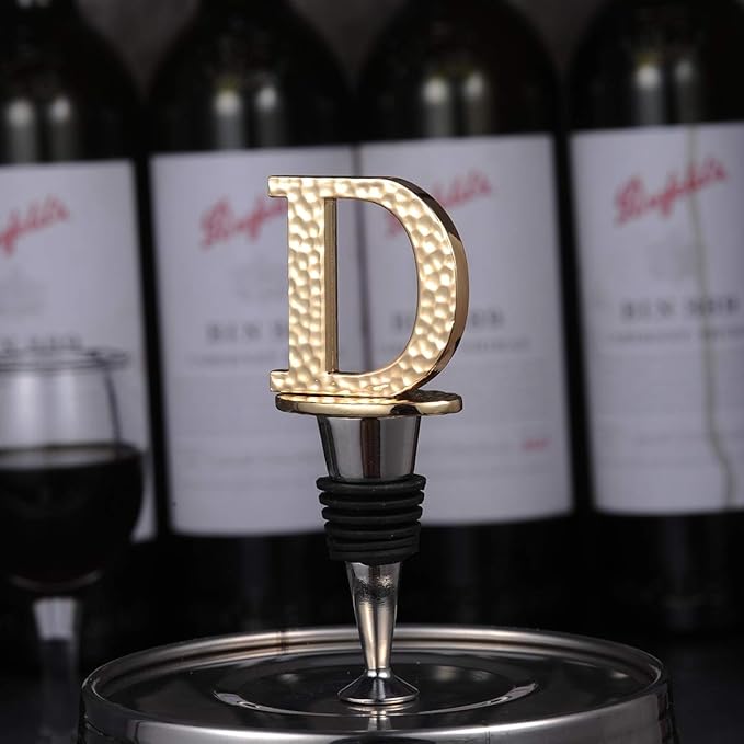 Miicol Wine Stopper, Prosecco Topper, Personalised Champagne Stopper, Gold Wine Accessories, Wine Lovers Gift, Monogram Gift, Letter D