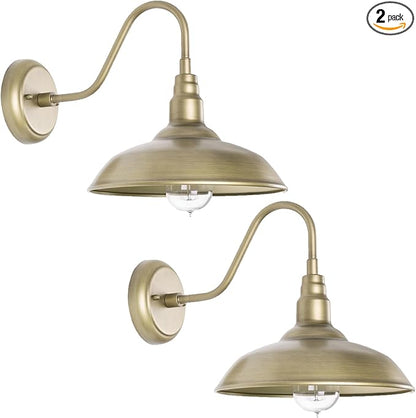 Brass Outdoor Gooseneck Light, 10'' Diameter Gooseneck Barn Wall Sconce for Porch, Exterior Waterproof Farmhouse Light Fixture with Wall Mount, 2 Pack, LM2201-GL-2P
