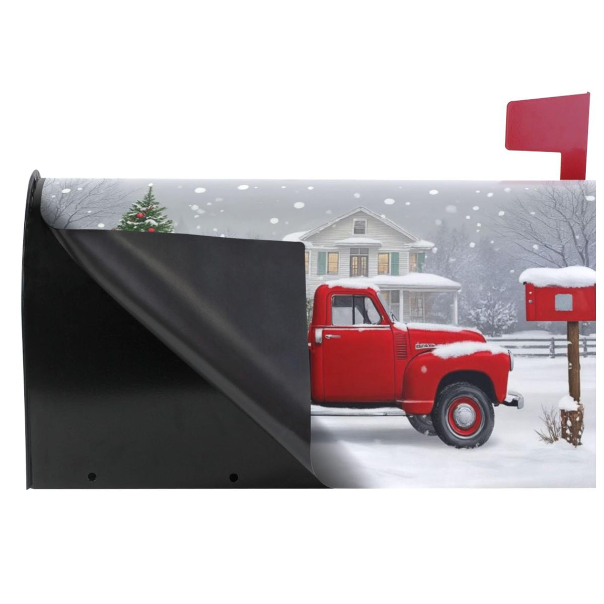 Christmas Tree Red Truck Magnetic Mailbox Covers Winter Snow Golden Retriever Dog Mailbox Cover Standard Size Full Magnet Garden Yard Porch Mail Boxes Cover Holiday Decorations 21" L x 18" W