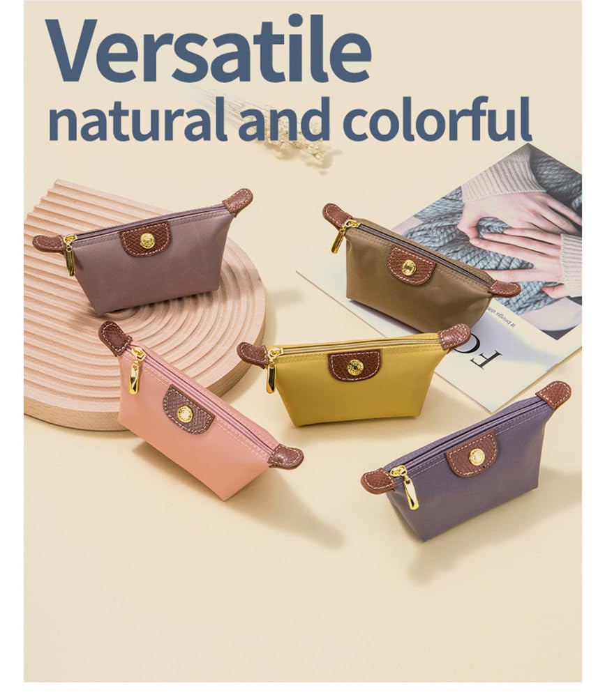 Womens Unique Change Purse Vintage Nylon Zip Coin Wallet Mini Bag (Apricot)