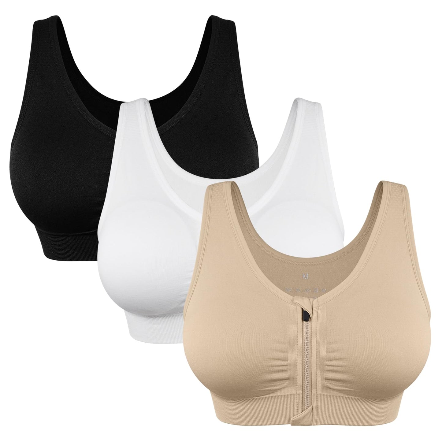 Women's Zip Front Sports Bra Wireless Post Surgery Bra Zipper Closure Bras Padded Surgical Bra Racerback Workout Bras Active Yoga Sports Bra Zipped Bra Post Op Bra
