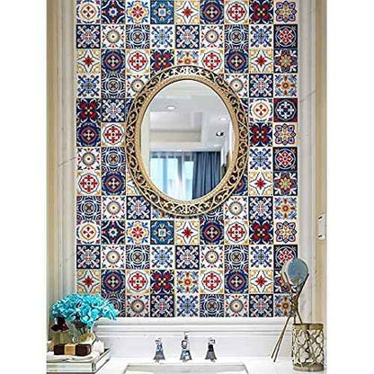 17.7" X118.1"Pattern Contact Paper Removable Peel and Stick Wallpaper Colorful Tile Self Adhesive Wallpaper Vinyl Waterproof Easy to Clean for Cabinets Countertop Kitchen Backsplash Shelf Drawer Liner