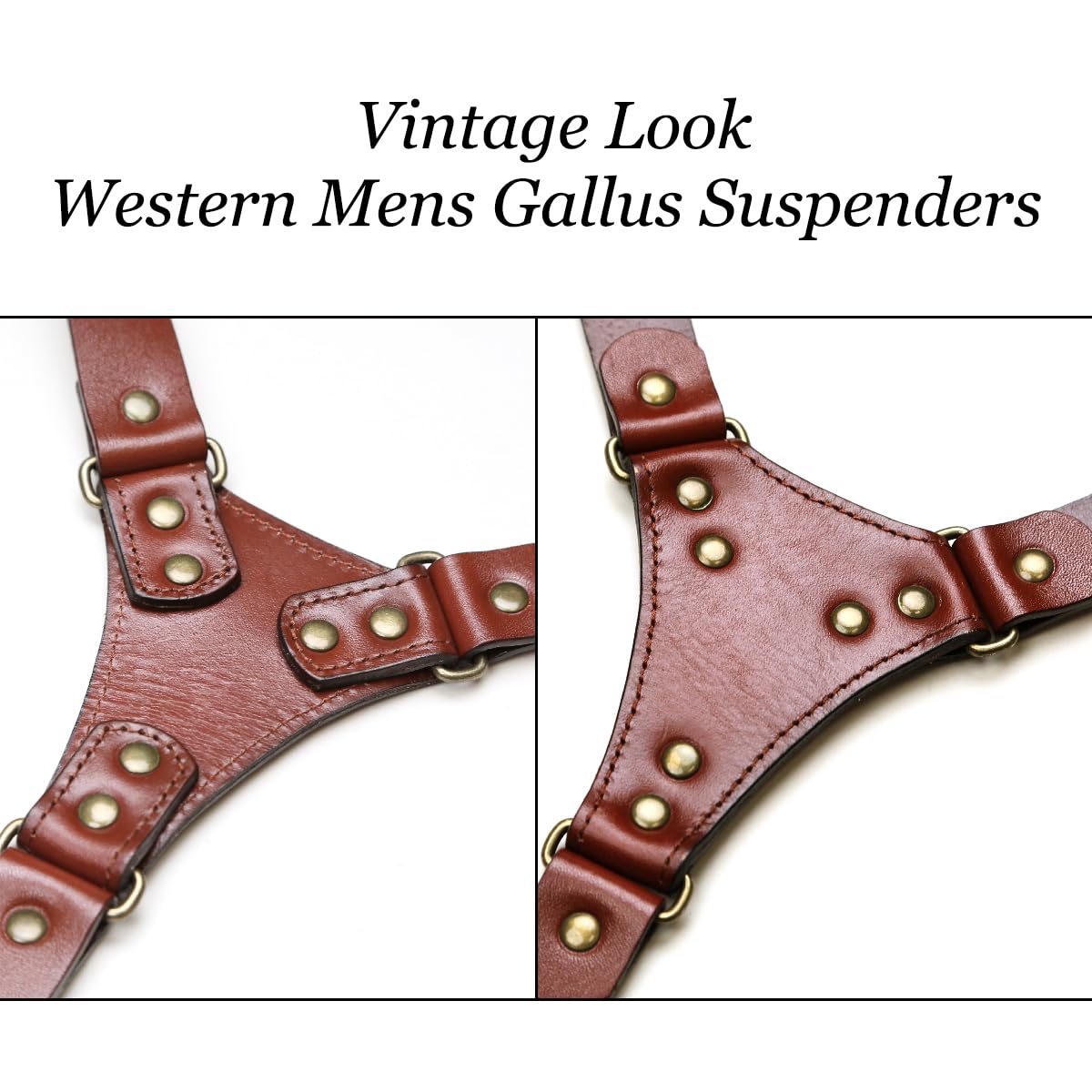 SILKSEA Leather Suspenders for Men Heavy Duty Y Back Adjustable Solid Brace Men's Big & Tall Suspenders for Dress Pants with Snap Clips Hooks, Brown