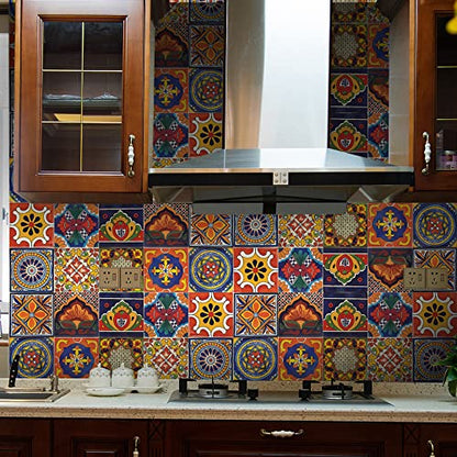 20 Pcs 4"¡¿4" Tile Stickers Peel and Stick, Self Adhesive Waterproof Removable Mandala Style Tiles Backsplash for Kitchen Bathroom Furniture Staircase DIY Home Decor (4"¡¿4", TS295)