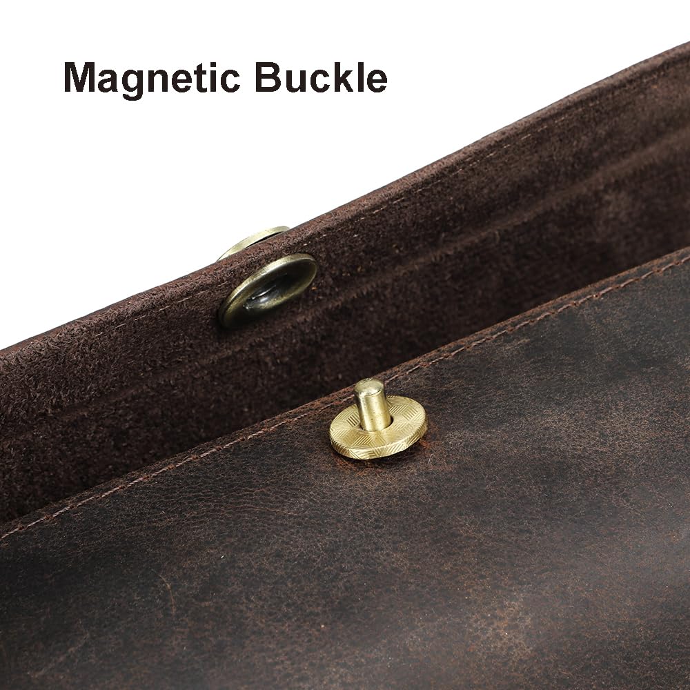 CONTACTS Tie Travel Holder for Men Crazy Horse Leather Handmade Ties Case Small Neckties Organizer Mens Tie Anti Wrinkle Storage Roll