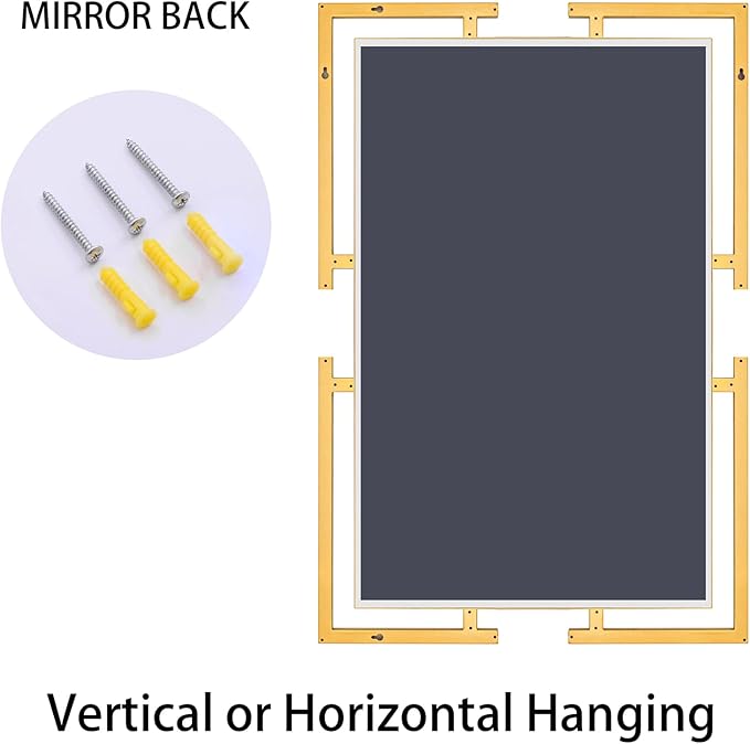 Large Decorative Wall Mirror, 24"x36" Gold Mirror for Bedroom, Tempered Mirror Wall Decor with Metal Frame for Living Room, Modern Farmhouse Mirror, Horizontal/Vertical