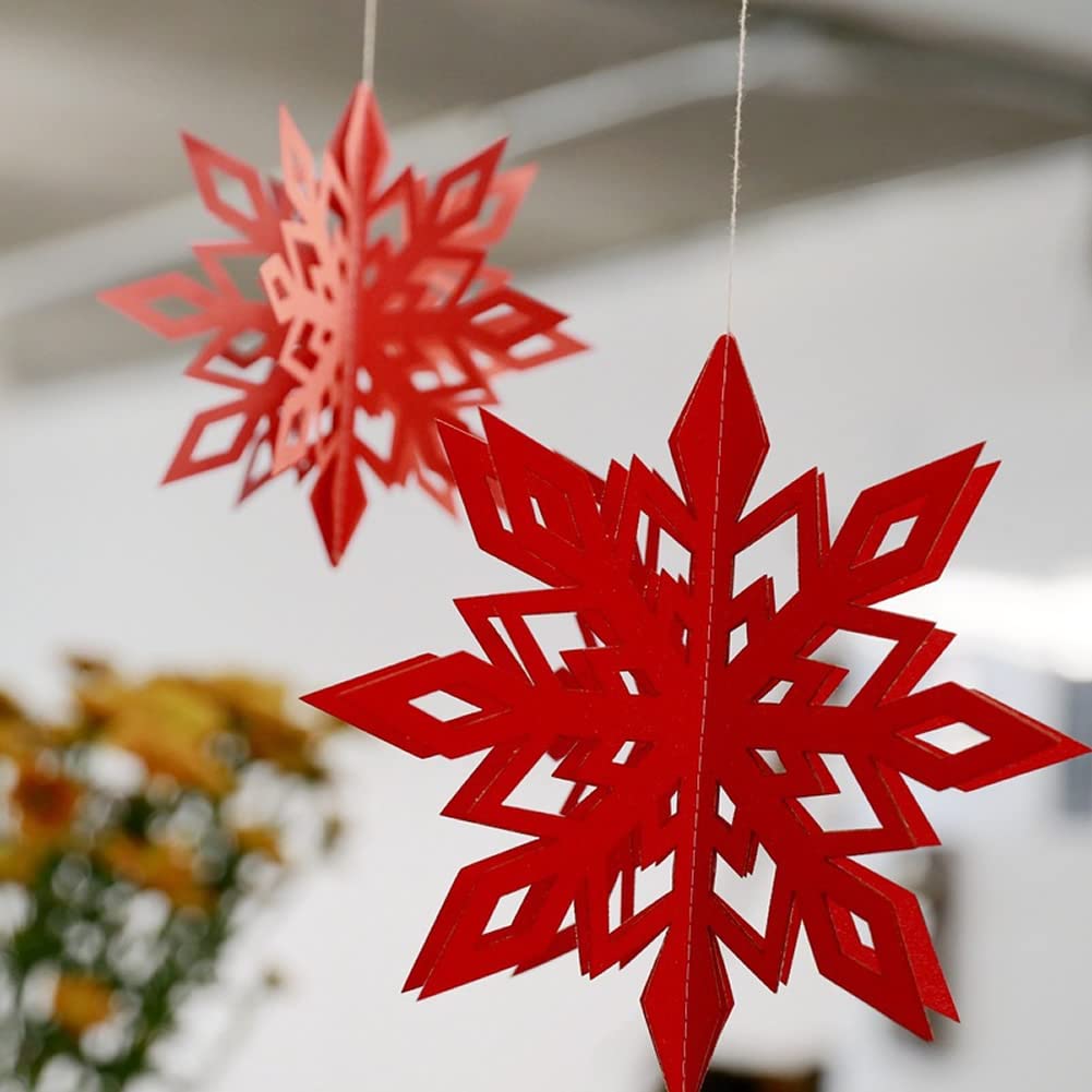 CNUSER Winter Wonderland Snowflakes Party Decorations 3D Card Hanging Paper Centerpieces for Birthday,Christmas Tree(Red)