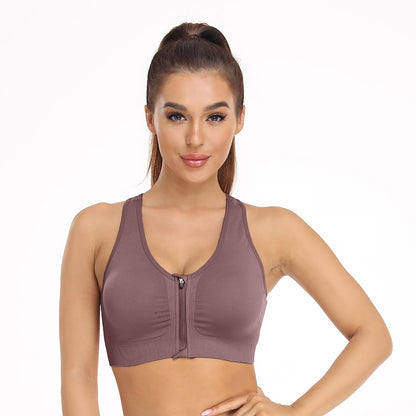 Women's Zip Front Sports Bra Wireless Post-Surgery Bra Workout Sports Bras
