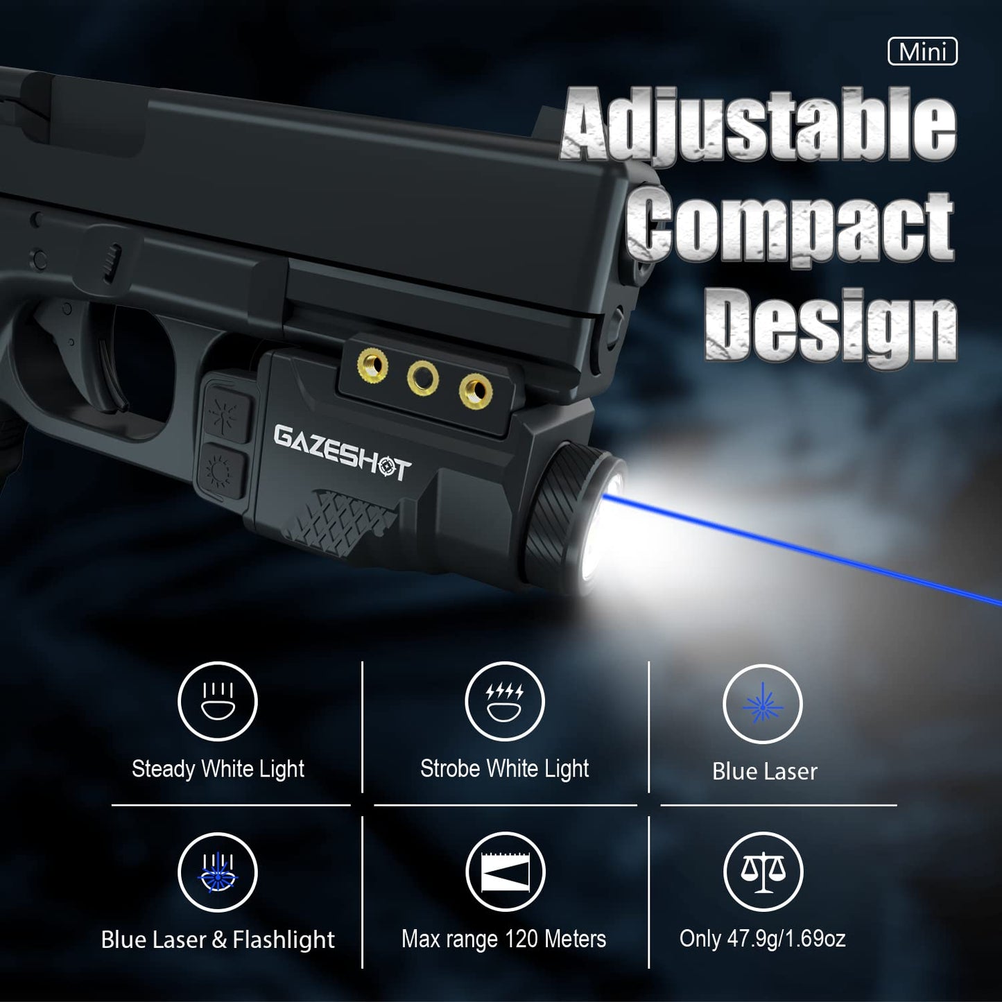 GAZESHOT 700 Lumen Pistol Light Laser Combo Weapon Light Tactical Flashlights, Magnetic USB Rechargeable with Blue Beam Sight and Strobe Mode for GL and Picatinny Rail