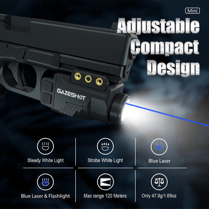 GAZESHOT 700 Lumen Pistol Light Laser Combo Weapon Light Tactical Flashlights, Magnetic USB Rechargeable with Blue Beam Sight and Strobe Mode for GL and Picatinny Rail