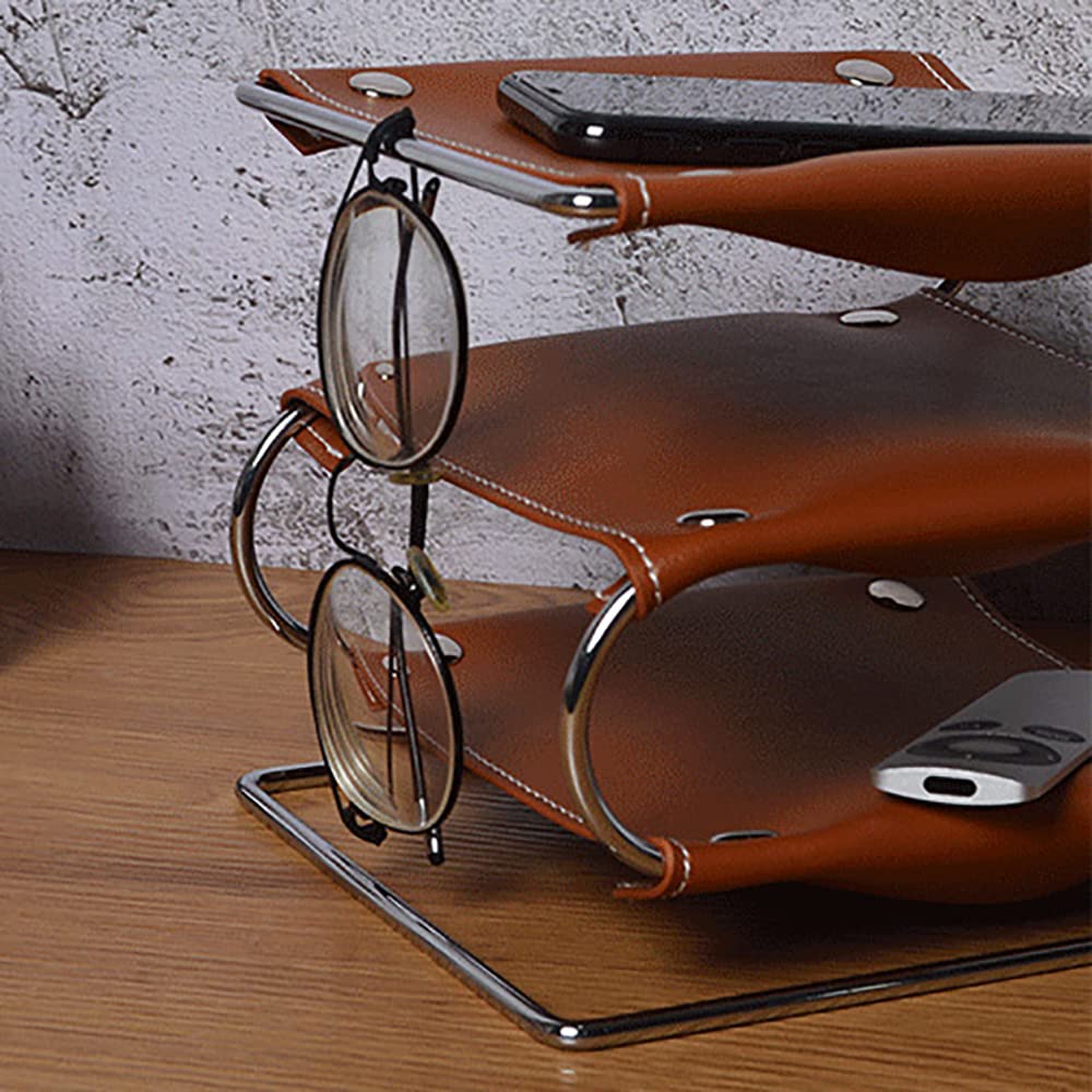 Effortlessly Organize Your Space with Our Triple-Decker Leather Tray in Luxurious Faux Leather (Brown)