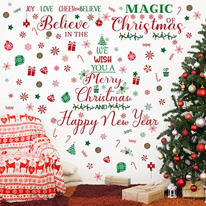 6 Sheets Christmas Wall Decals Peppermint Candy Gingerbread Man Christmas Wall Stickers Candy Cane Candyland Christmas Window Clings for Outdoor Indoor(Snowflake)
