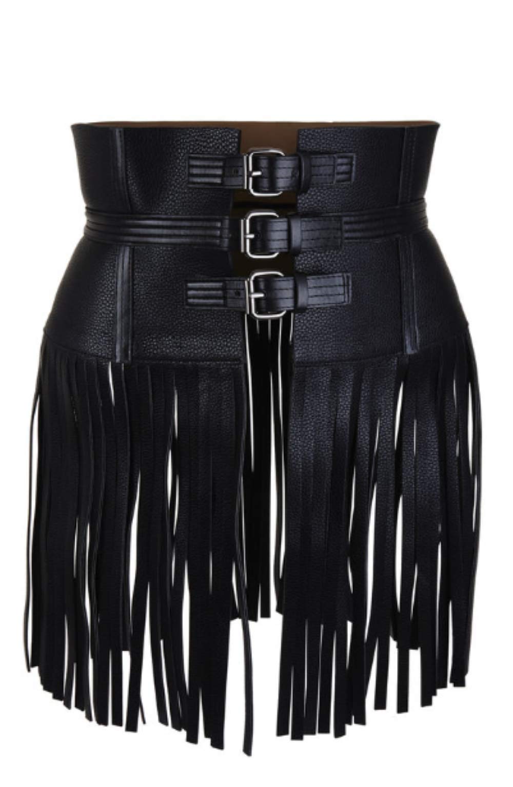Lishow Fashion Woman's Genuine Black Leather Fringe Obi Sash Wrap Tie Plus Size Corset Waist Cincher,s Wide biker Leather Belt (Black, 5XL(41-42'Waist))