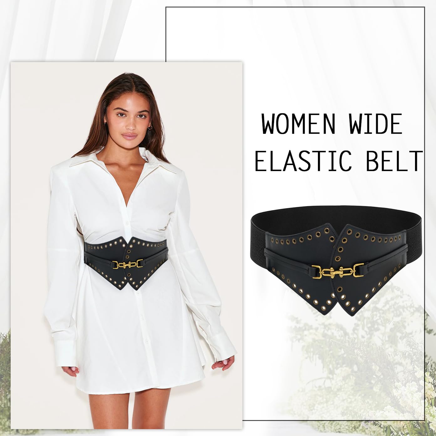 BAOKELAN Women Wide Elastic Belt Vintage Irregular Stretchy Waist Belts for Dresses Black 100CM
