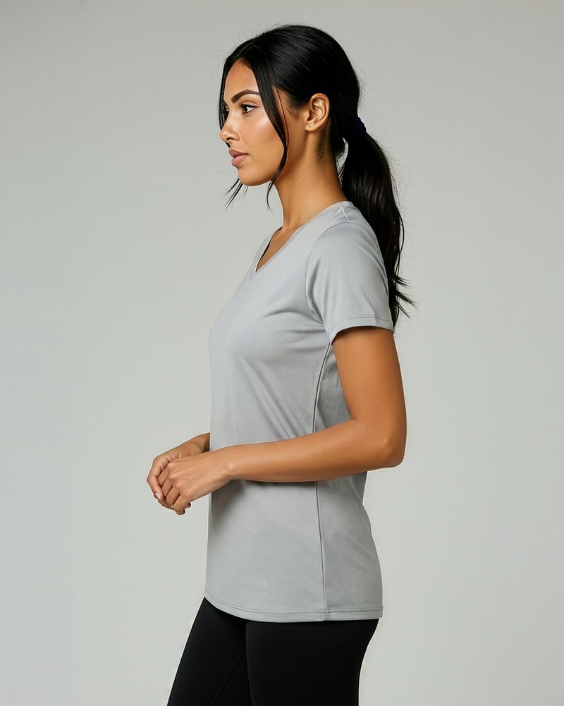 Real Essentials 5 Pack: Women's Dry-Fit Short Sleeve V Neck T Shirt Workout Fitness Yoga Top Tee (Available in Plus Size), Set 13, 1X