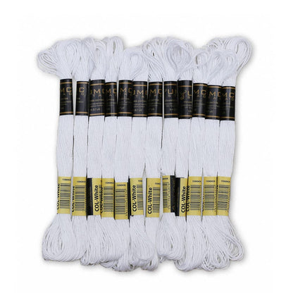 UMC STAG Pack of 12 Premium Embroidery Thread | 100% Egyptian Cotton Premium Skeins | Cross Stitch Embroidery Floss | Oeko TEX Certified Stranded Cotton | Ideal for Arts & Crafts (White-12)