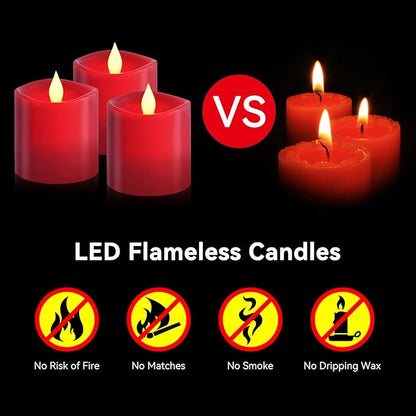 3" x 3" Red Flameless Candles - LED Pillar with Remote, Timer, Flickering, 600+ Hour Battery Life, Ideal for Christmas, Halloween, and Indoor Decor 3"*3"-3pcs