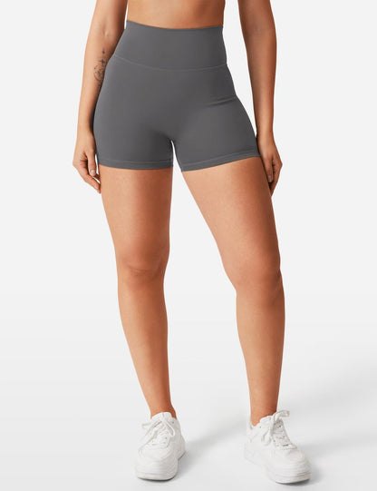 YEOREO Women's Biker Shorts 4.5" / 6" Workout Gym Shorts High Waist Tummy Control Hidden Scrunch Running Yoga Dark Grey