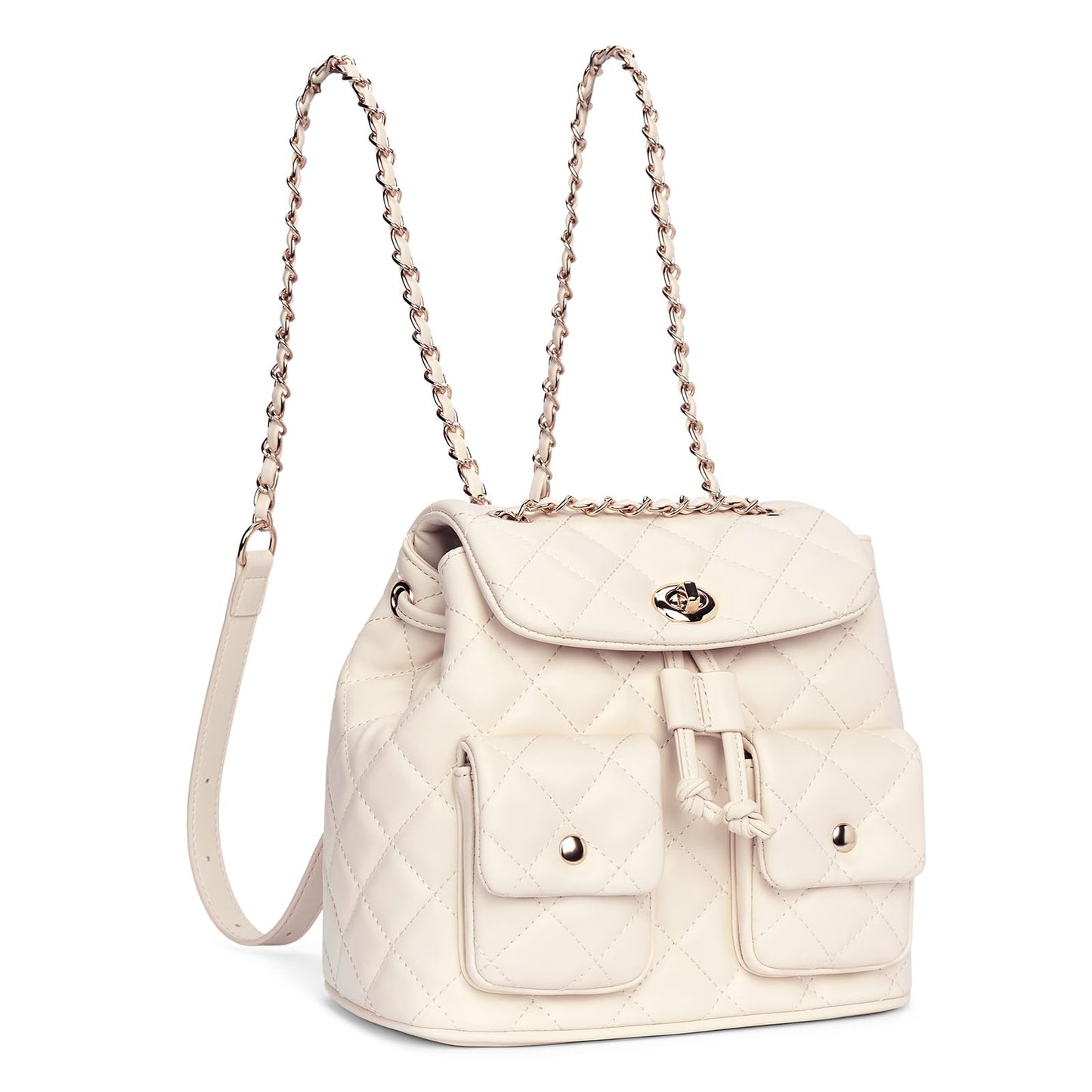 Lexiyat Small Backpack Purse for Women Leather Mini Backpack Convertible Designer Shoulder Bag Quilted Crossbody Purses Beige