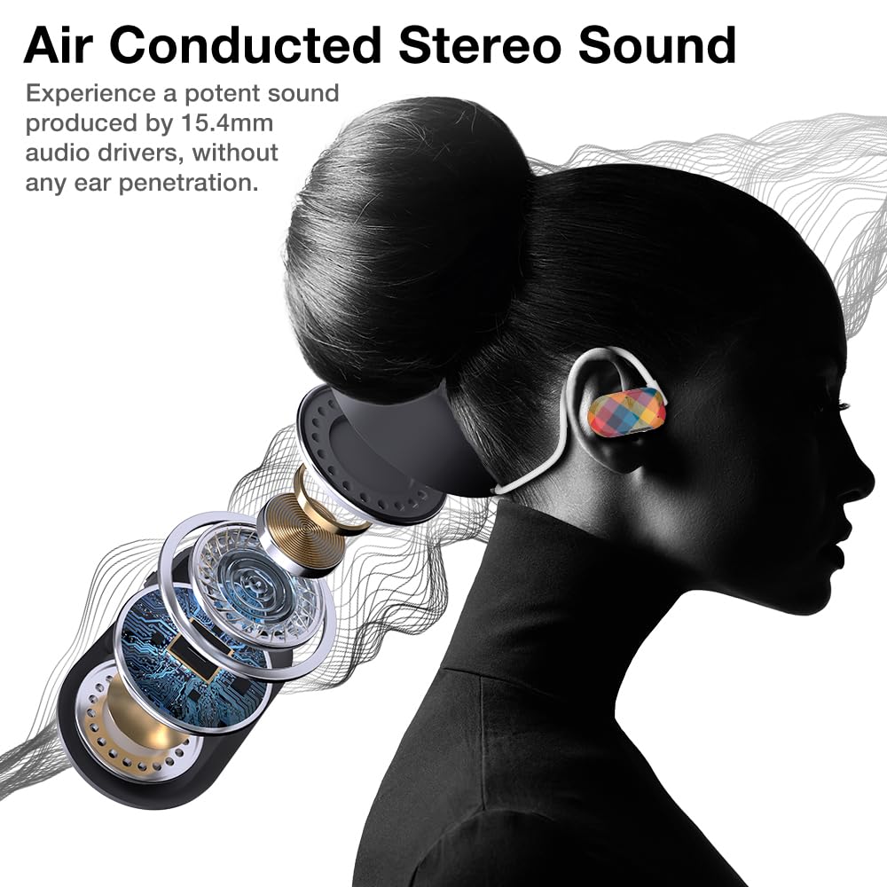 Purity Air Open Ear Headphones - True Air Conduction Wireless Bluetooth Open Ear Earbuds with Dual Mic for iPhone/Android - Secured Long Wearing Comfort, Sports Sweat Resistant (ACPCS151)