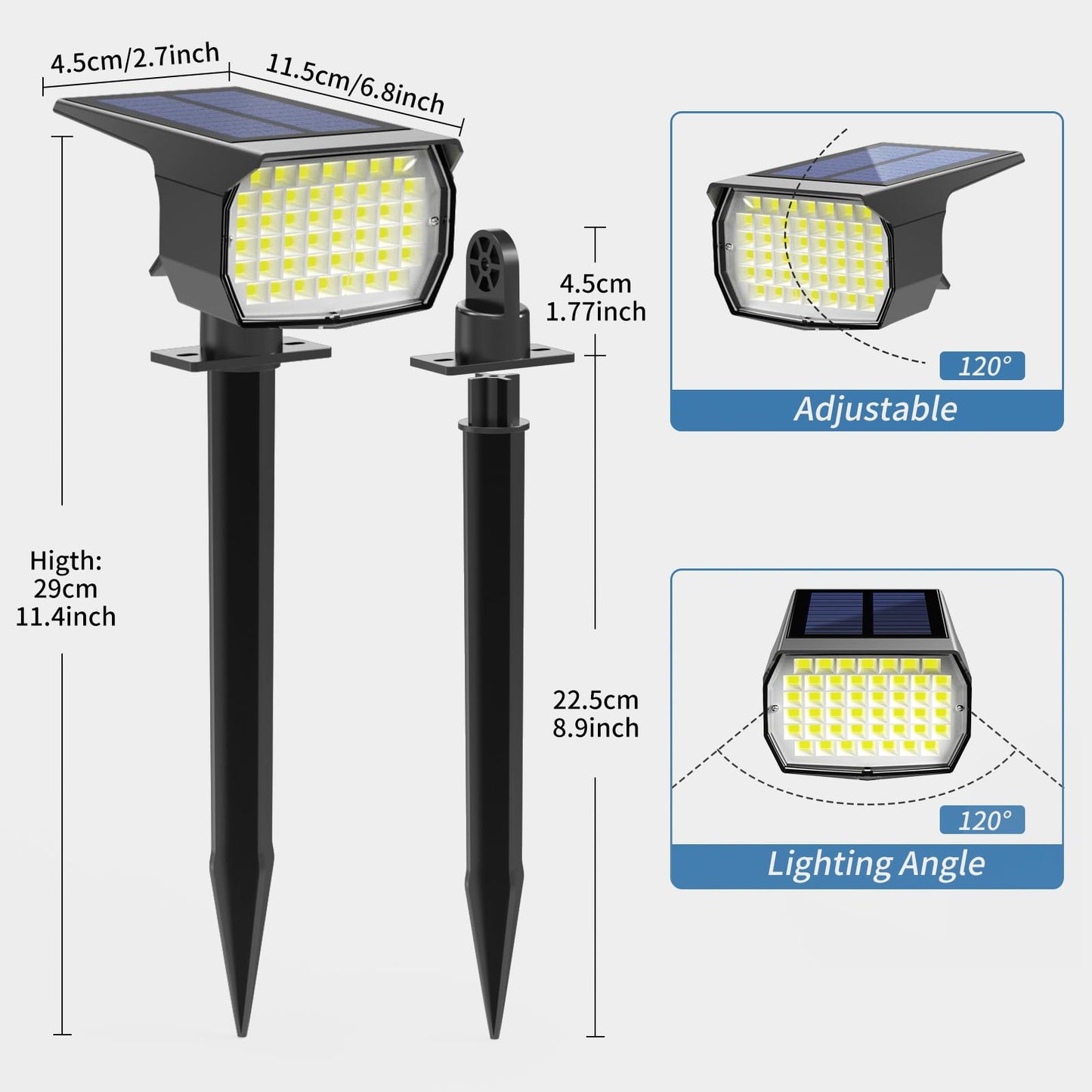 WENATY Solar Spot Lights Outdoor Waterproof IP65, 12 Pack Landscape Spotlights with 46 LEDs, 3 Modes Auto On/Off Solar Powered Flood Lights for Outside Pathway, Yard, Garden, Walkway (Cool White)