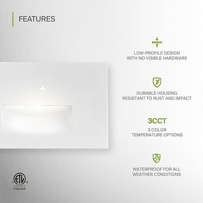 ASD LED Recessed Step Light Fixture, Dusk to Dawn Outdoor Stair Tread Lighting | 3CCT, Photocell, Waterproof, ETL Listed | 3W 120LM 3000K-5000K 120V | Staircase Hardwired Illumination | White, 4 Pack