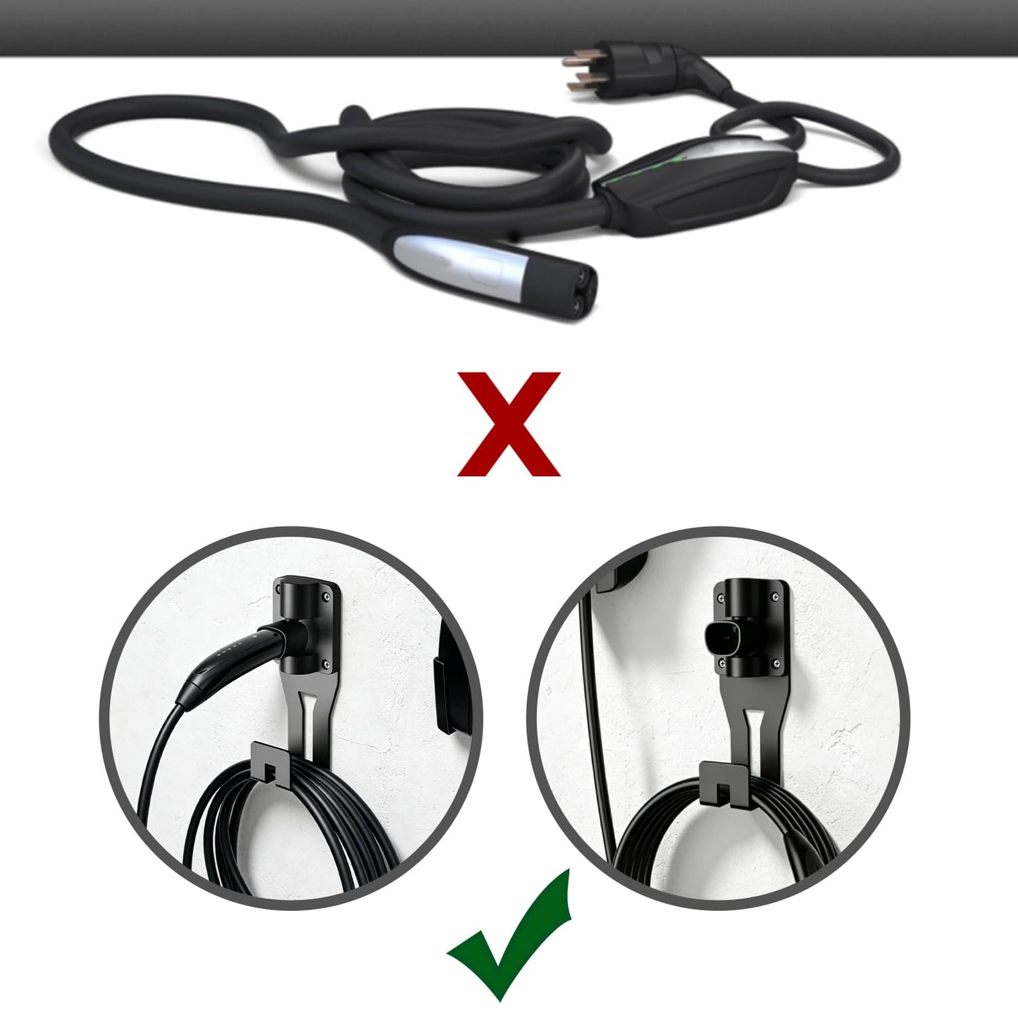 SEVEN SPARTA Charging Cable Holder with 180° Swiveling Holster, Compatible with Tesla Model 3 Model Y Model X Model S Charger Cable Organizer Car Accessories Wall Connector (Black)