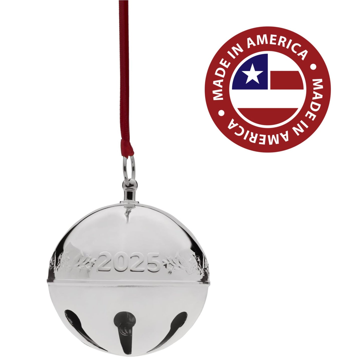 Wallace 2025 Silver-Plated Sleigh Bell Ornament 55th Edition - Cardinals and Poinsettias Holiday Collectible - Handcrafted Annual Christmas Bell with Gift Box