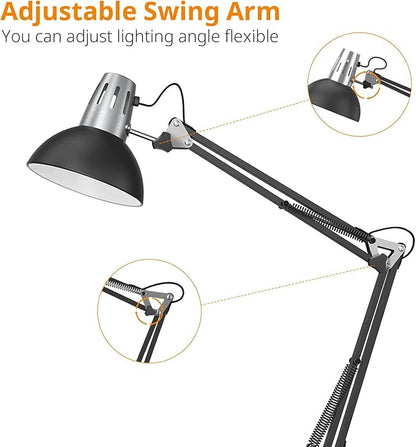 LEPOWER Floor Lamp, Swing Arm Floor Lamp, Industrial Tall Lamp with Heavy Metal Base, E26 Base Standing Reading Lamp, Modern Lamp for Home Office, Living Room, Bedroom Black
